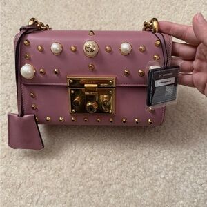 Gucci Pink Crossbody Bag with Gold Studs and Pearls